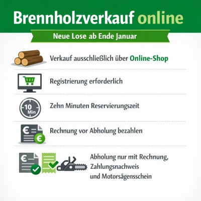 Brennholzverkauf: Neue Lose ab Ende Januar im Online-Shop